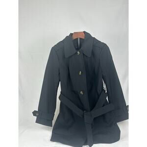 London Fog Women’s Belted Trench Coat with Hood | Small | Black | NWT